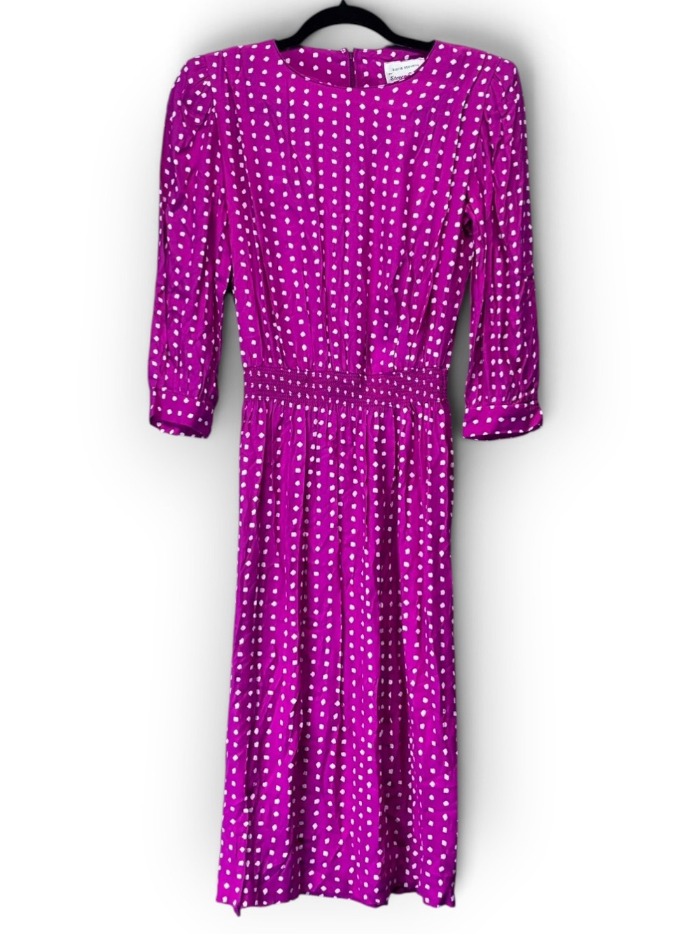 Vintage Karin Stevens by Steven Stoller Pink White Print Midi Dress Size 4